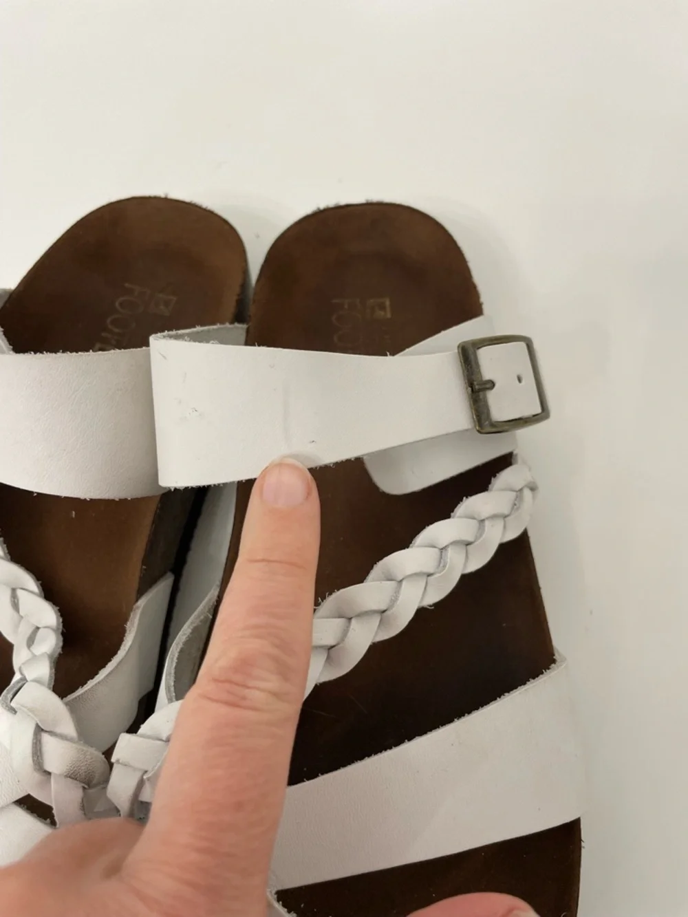 White Mountain Hazy Leather White Braided Slide Cork Sandals, womens size 9